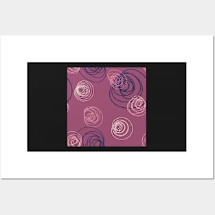 Pink abstract circle flowers on plum Posters and Art